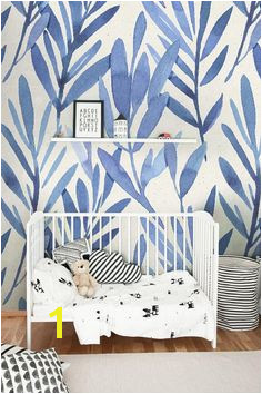 nursery decor nursery wallpaper Wall mural with blue watercolor leaves Temporary wall mural