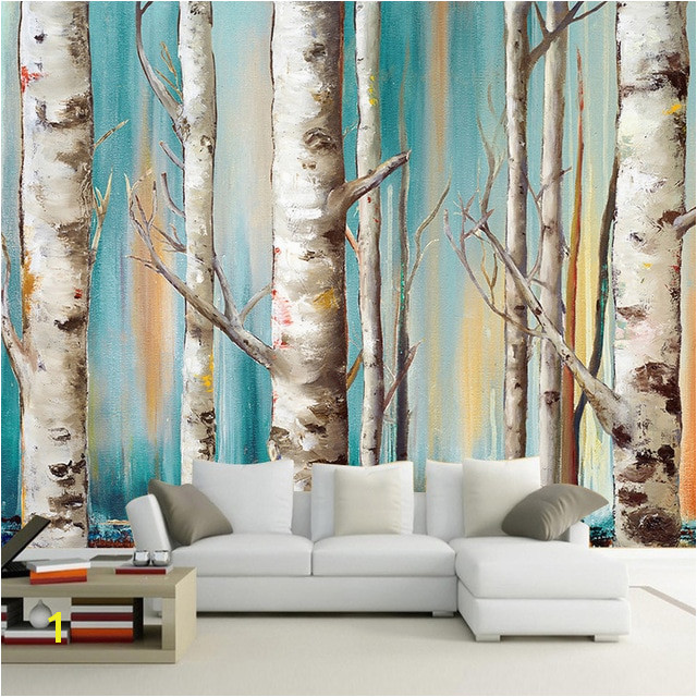 Custom Wall Cloth White Birch Trees Abstract Art Oil Painting Living Room Bedroom Decor Mural Waterproof Wallpaper Wall Covering