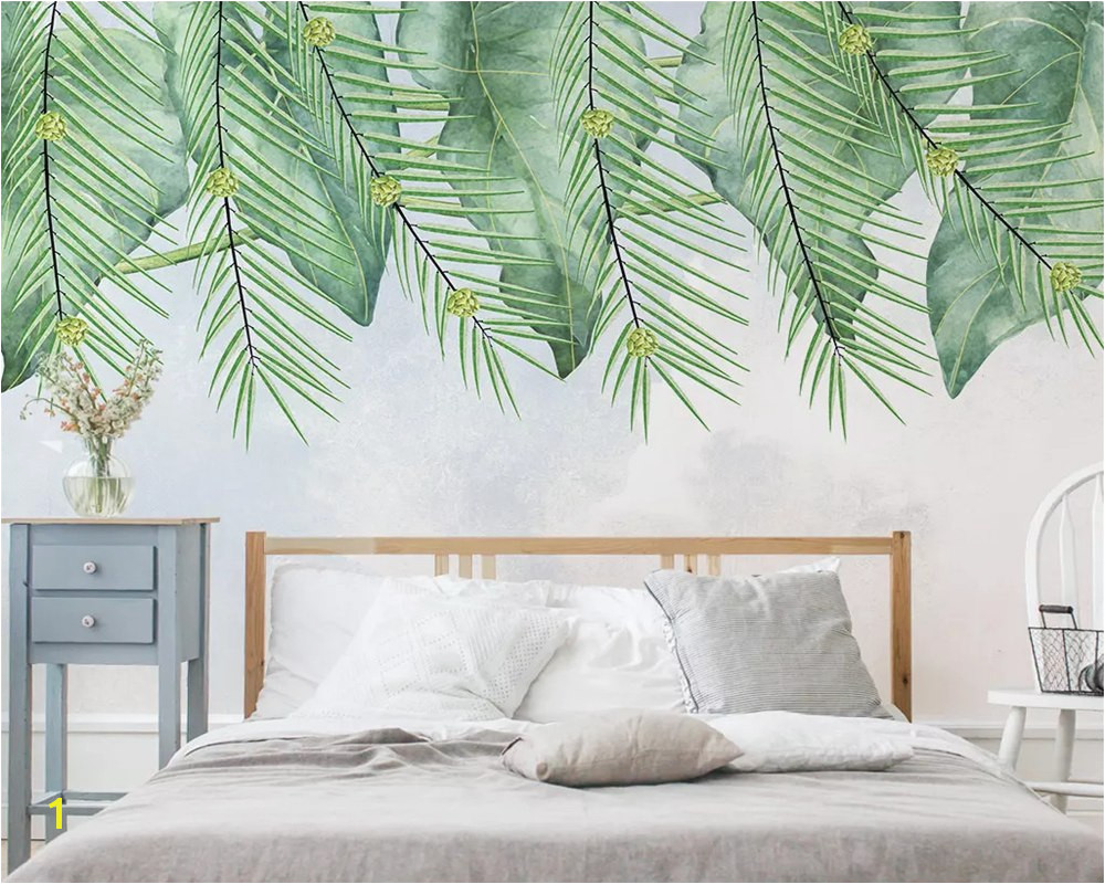 Beibehang Custom Any Size 3D Wall Mural Wallpaper Small fresh elk green leaves watercolor background wall wallpaper for walls 3d in Wallpapers from Home