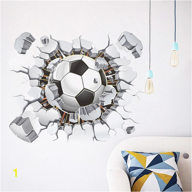 Broken Wall Football 3d Vivid Wall Stickers For Kids Rooms Home Decor Art Pvc Wallpaper Diy