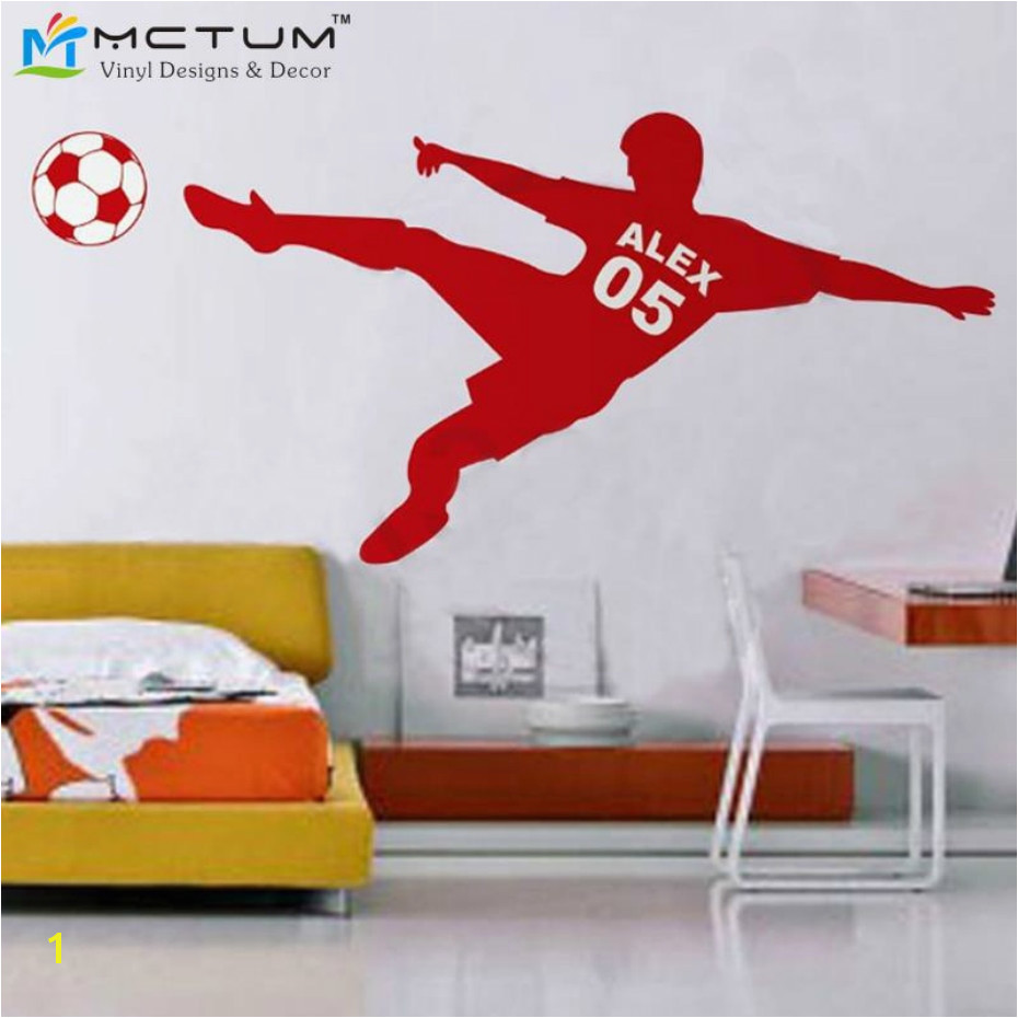 Football Wall Sticker Personalized Name & Number Soccer Ball Poster Vinyl PVC Decal Art Children Wall Stickers Kids Room Decor