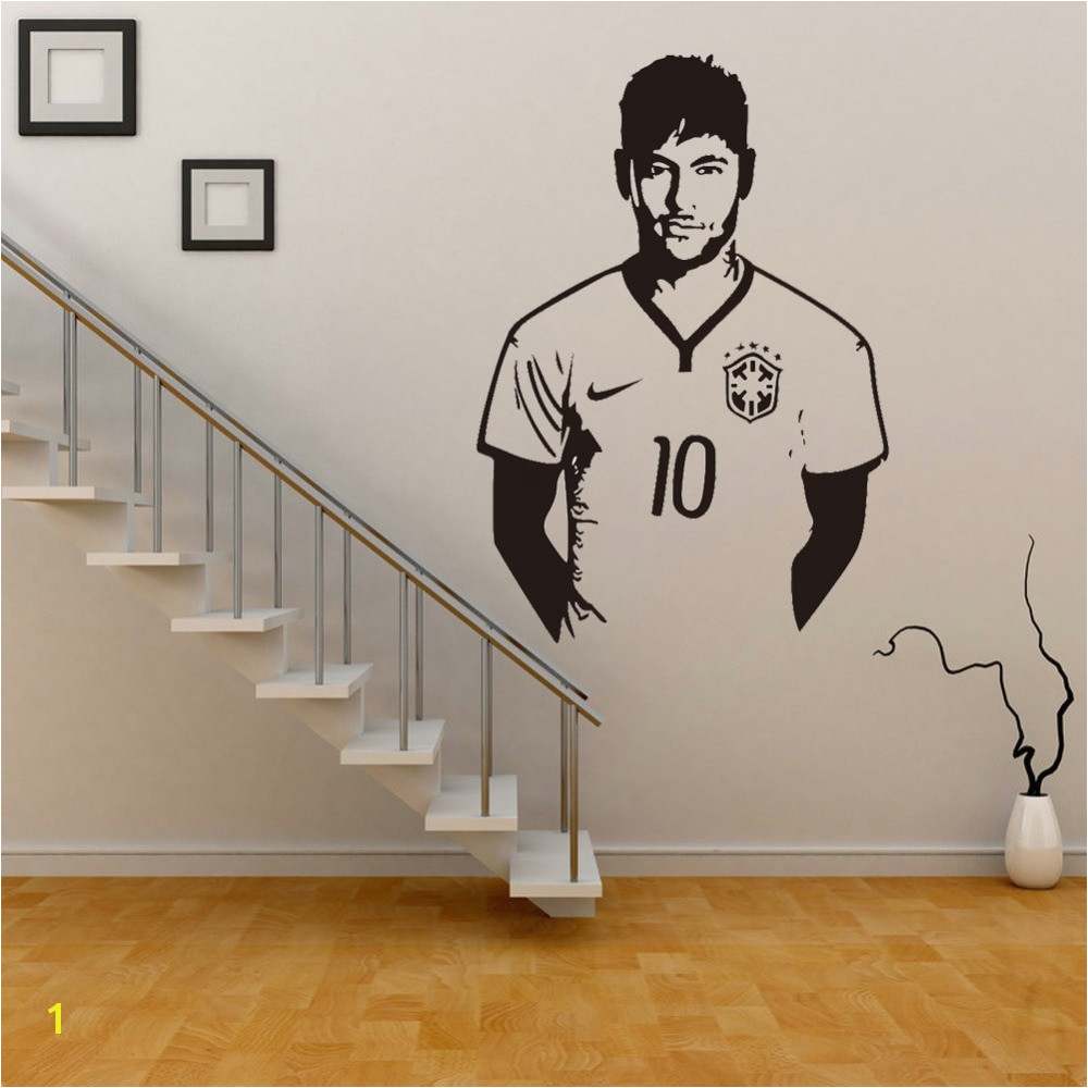 Neymar Junior Soccer Wall Sticker Sports Football Player Wall Decal For Boys Room Decor Barcelona Poster Barca Wallpaper in Wall Stickers from Home & Garden