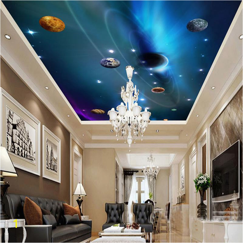 Space themed Wall Murals Custom 3d Ceiling Wallpaper Mural Space solar System Planet Bedroom