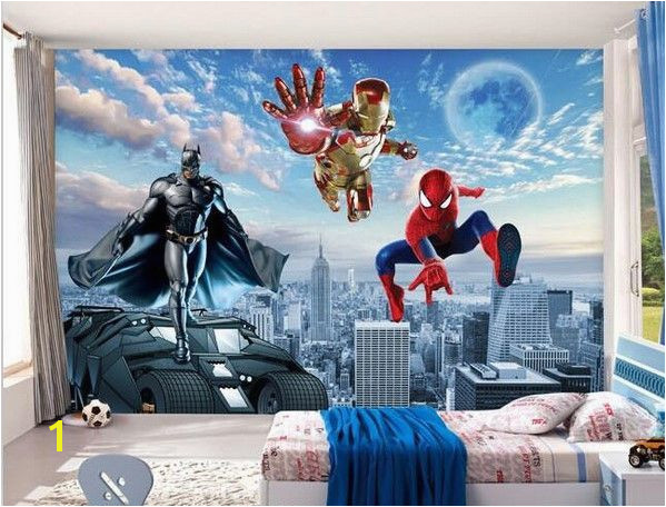 3D Batman Spiderman Iron Man Superhero 3D photo wallpaper