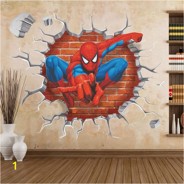 Spiderman Wall Murals Cartoon Superman Spiderman Wall Stickers for Kids Rooms 3d Sticker