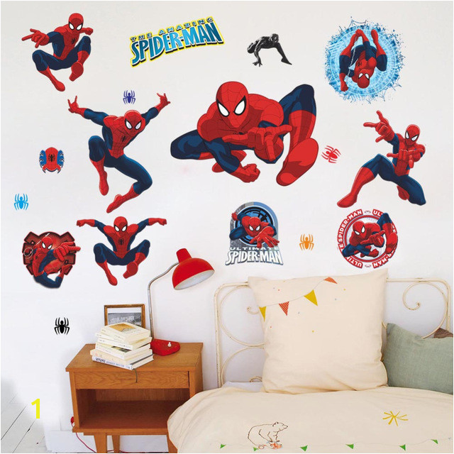 Spiderman Wallpaper Murals Movie Character 3d Cartoon Spiderman Wall Stickers for Kids Rooms