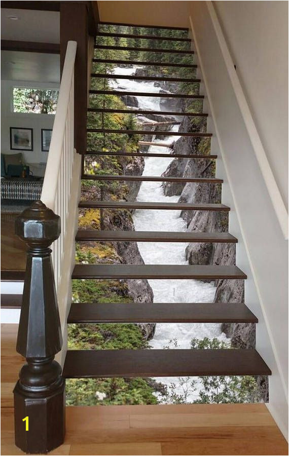 3D Maligne River Stair 66 Risers Staircase Stairway Stairs Risers Stickers Mural Mural Vinyl Decal Wallpaper Removable