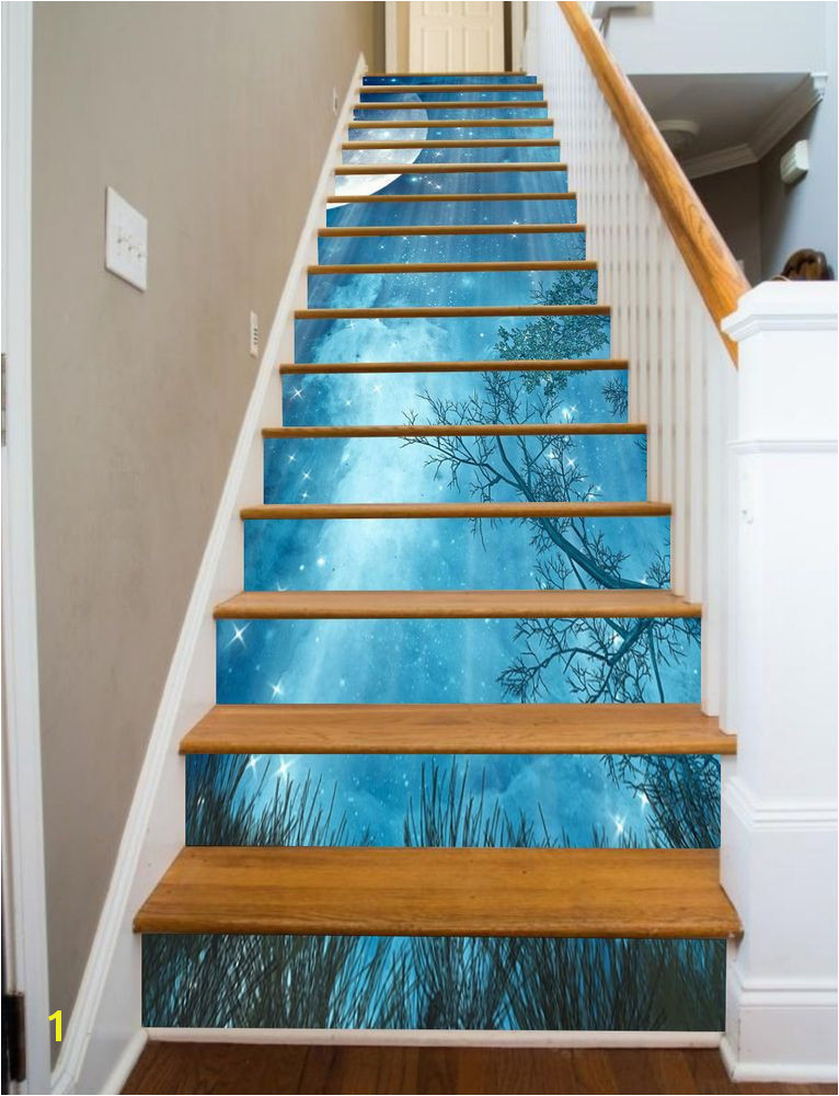 3D Blue stars sky Stair Risers Decoration Mural Vinyl Decal Wallpaper US Home & Garden Home Décor Decals Stickers & Vinyl Art