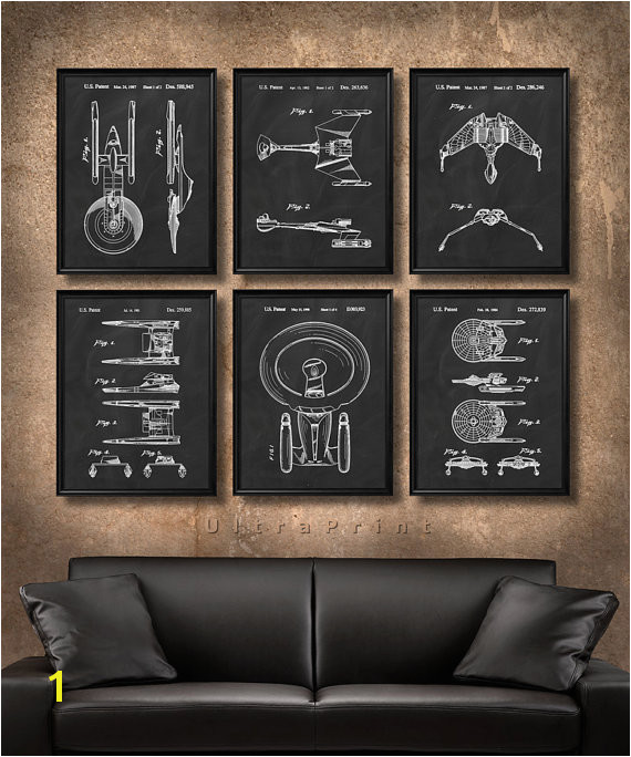 SET of 6 Star Trek Spaceship Posters Vintage Patent Illustration Art Print Canvas Wall Art Decor Battle Cruisers Star Trek Gift s663