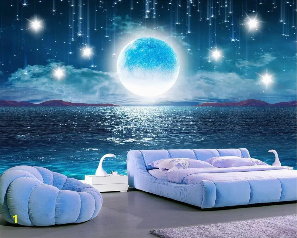 beibehang Water Moonlight Beautiful Night Starry Sky TV Background Wallpaper Living Room Bedroom Home Decor murals 3d wallpaper in Wallpapers from Home