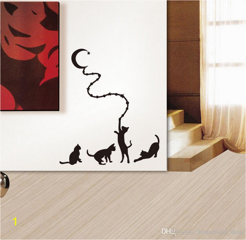 Cat Moon Wall Sticker Mural Decals Cartoon Animal Stickers for Kid Children Rooms Home Decor Hot