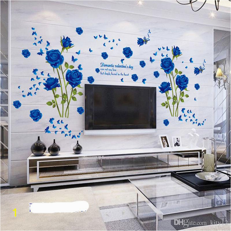 Stickers Mural wholesale Blue Flower Mural Rose 3d Wall Stickers Mural