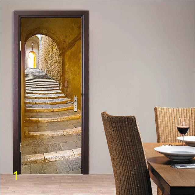 2Pcs set Stone Steps Door Stickers European Style Wall Sticker Poster