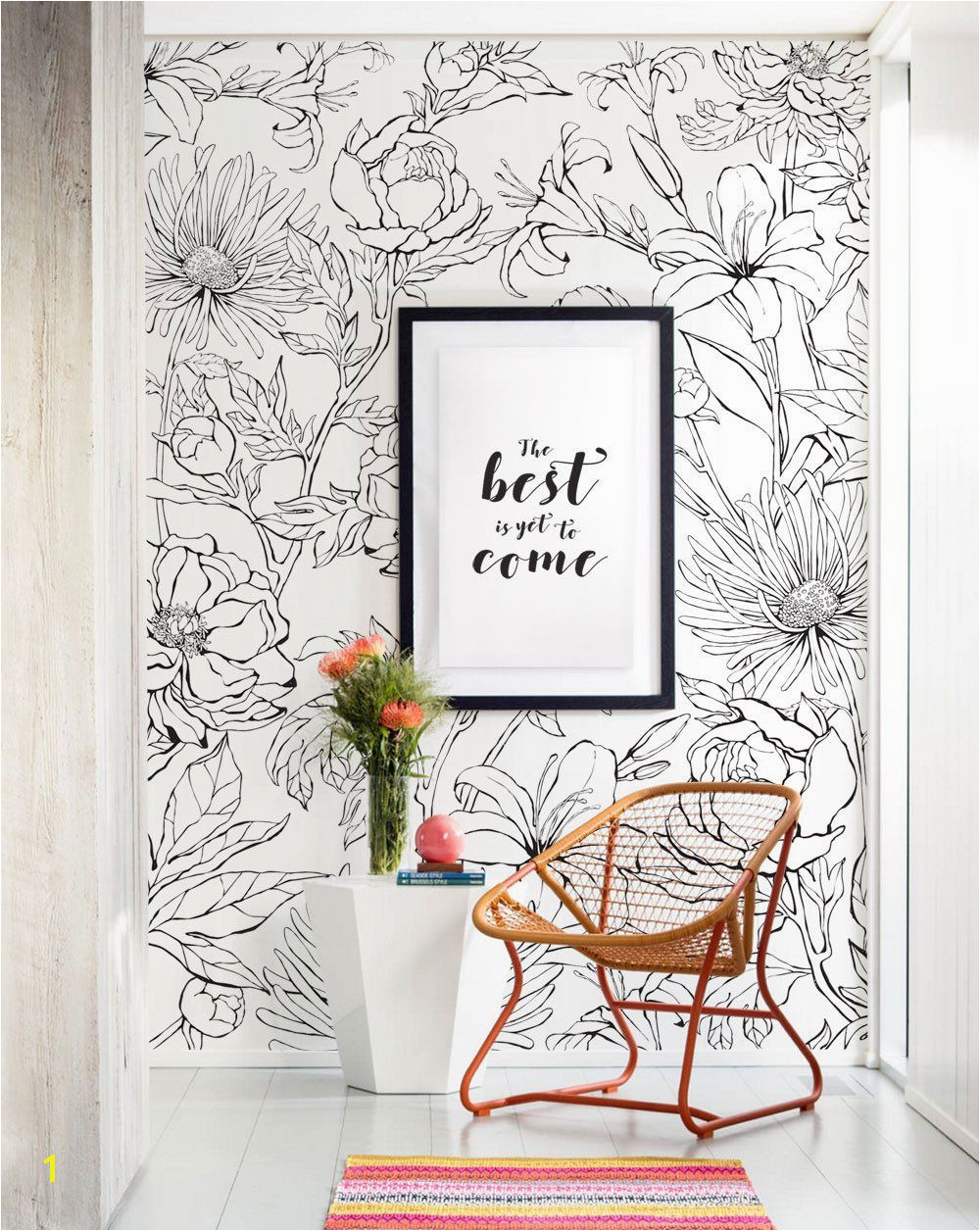 Botanical Garden Hand Drawn Flowers Mural Wall Art Wallpaper Peel and Stick