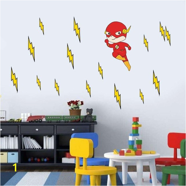 Cartoon Flash Superhero Wall Art For Kid Nursery Bedroom Vinyl Sticker For Living Room Removable Wallpaper Wall Decal Home Decor