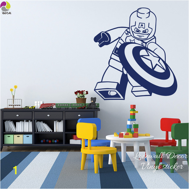 Cartoon Lego Captain America Wall Sticker Boys Room Baby Nursery Lego Superheros Marvel Wall Decal Bedroom Vinyl Home Decor Art