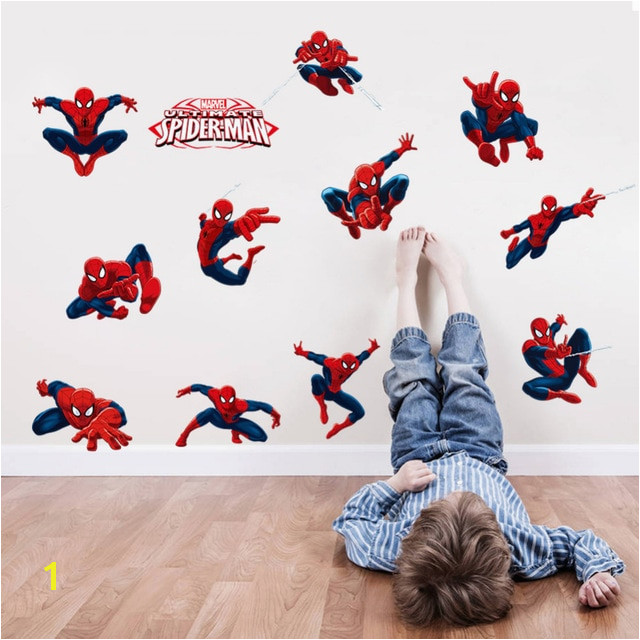 Superhero Wall Mural Stickers Diy 11 Pose Spiderman Decorative Wall Stickers for Nursery Kids Room