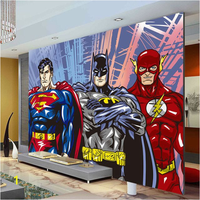 Custom 3D Wall Murals Batman Superman Flash Wallpaper ics photo wallpaper Boys Kids Bedroom Living room Room decor Superhero