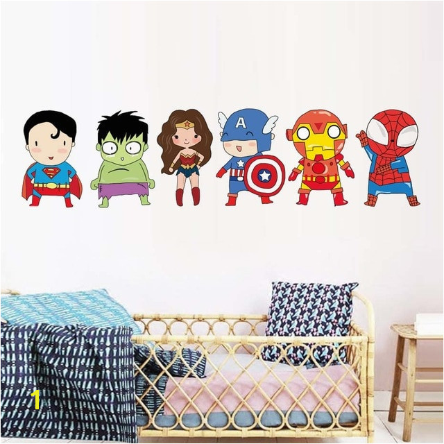 Superhero Wall Stickers Kids Boy Bedroom Decor Batman Superman Vinyl Art Wall Decals For Kids Room Cartoon Superheros Wallpaper