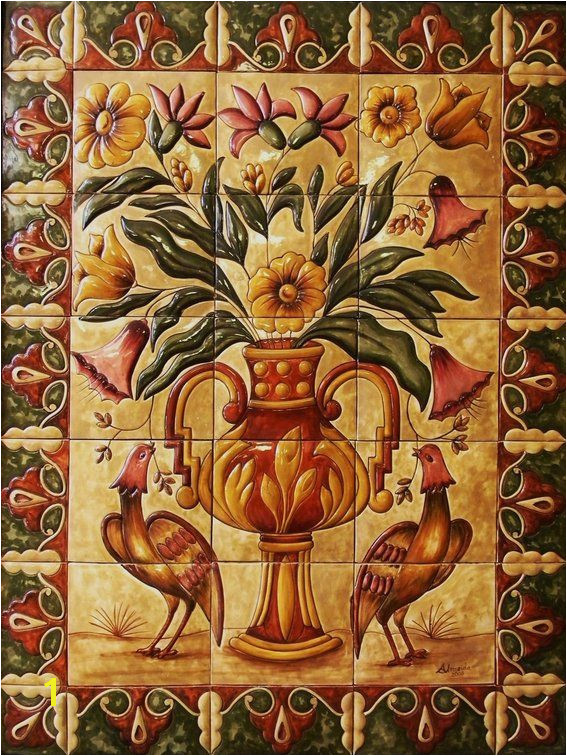 Talavera Murals Ceramic Tile Hand Painted Mural "florals