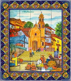 Colonial talavera tile mural for a kitchen backsplash tabletop or wall from Mexico Tile