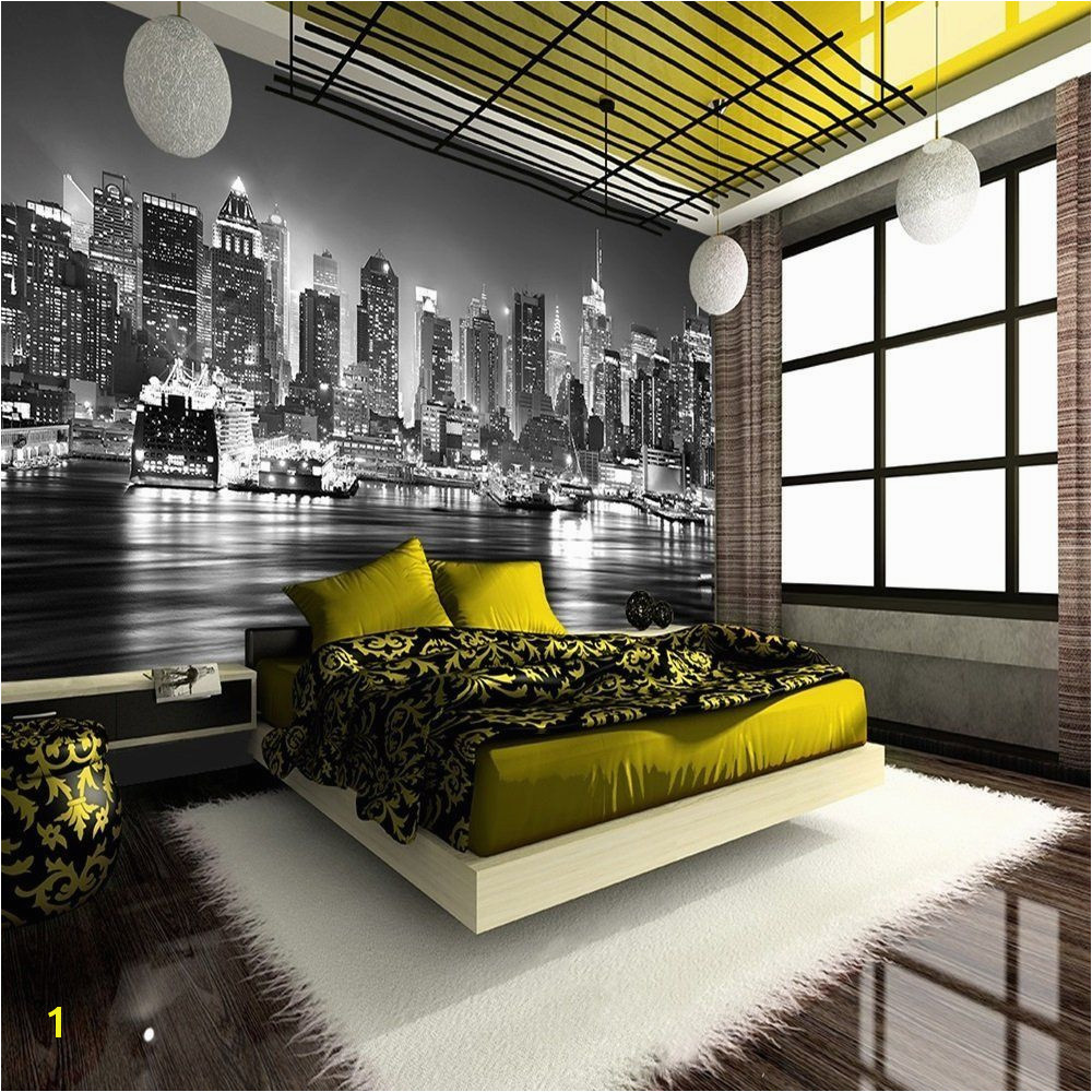 NEW YORK CITY AT NIGHT SKYLINE VIEW BLACK & WHITE WALLPAPER MURAL PHOTO GIANT WALL POSTER DECOR ART Amazon Kitchen & Home