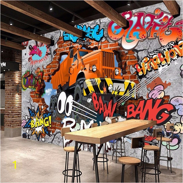 3D Broken Brick Wall Graffiti Cartoon Cars Mural For Restaurant Boys Bedroom Wall Decor Non woven Customize Size 3D Wallpaper