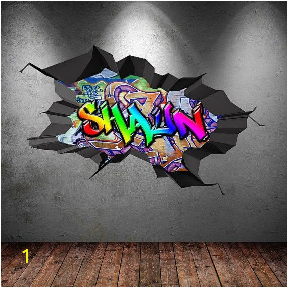Personalised Name Full Colour Graffiti Wall Decals Cracked 3d Wall Sticker Mural…