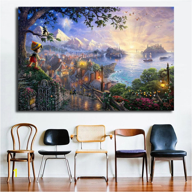 Thomas Kinkade Pinocchio Wishes Upon A Star HD Canvas Painting Print Living Room Home Decor Modern Wall Art Oil Painting Poster