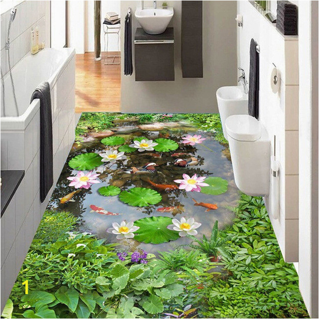 Wallpaper 3D Lotus Pond Floor Tiles Murals Living Room Bathroom PVC Self Adhesive Waterproof Wall Paper Sticker Home Decor