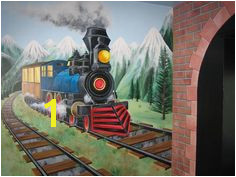 Steam train and tunnel mural painted in a bedroom in Brighton