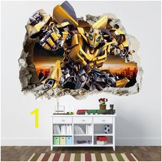 TRANSFORMERS SMASHED WALL STICKER BEDROOM BOYS BUMBLEBEE VINYL WALL ART