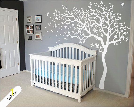 White Tree Wall Decal Huge Tree wall decal Wall Mural Stickers Nursery Tree and Birds Wall Art Tattoo Nature Wall Decals Decor 047