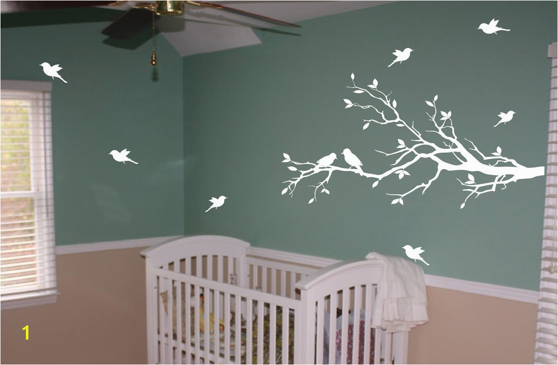 Tree Murals for Nursery W184 Tree Branch with 10 Birds Wall Decals Sticker Nursery Decor Art