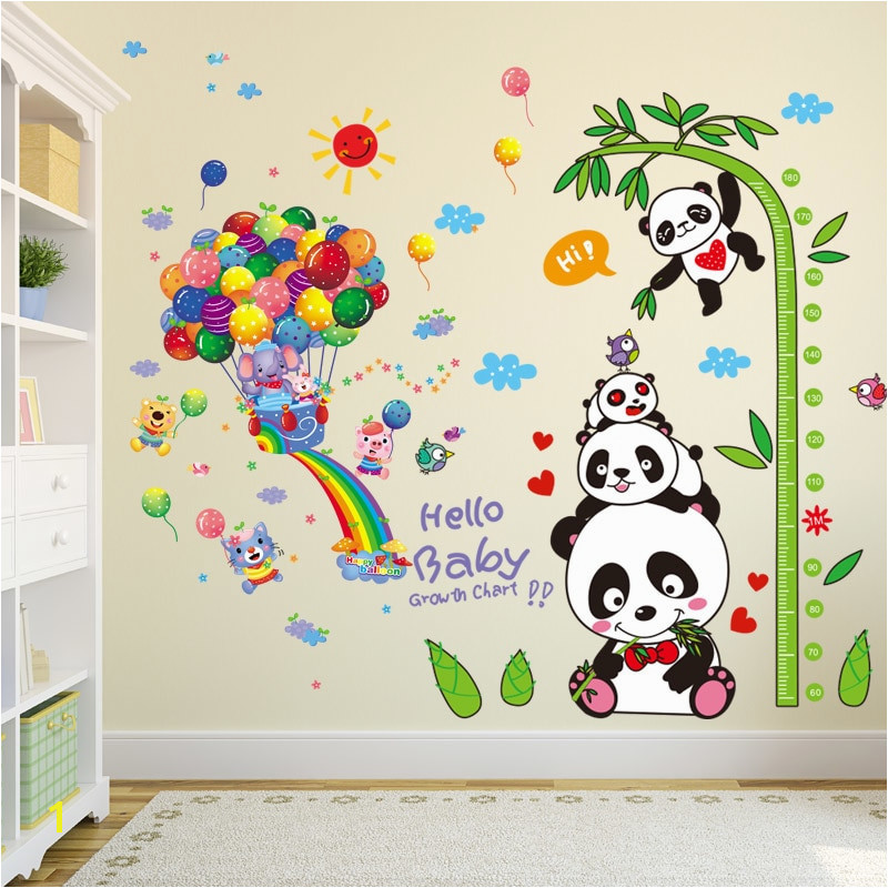 [SHIJUEHEZI] Pandas Elephant Animals Wall Stickers PVC Material Balloons Bamboo Wall Decor for Kids