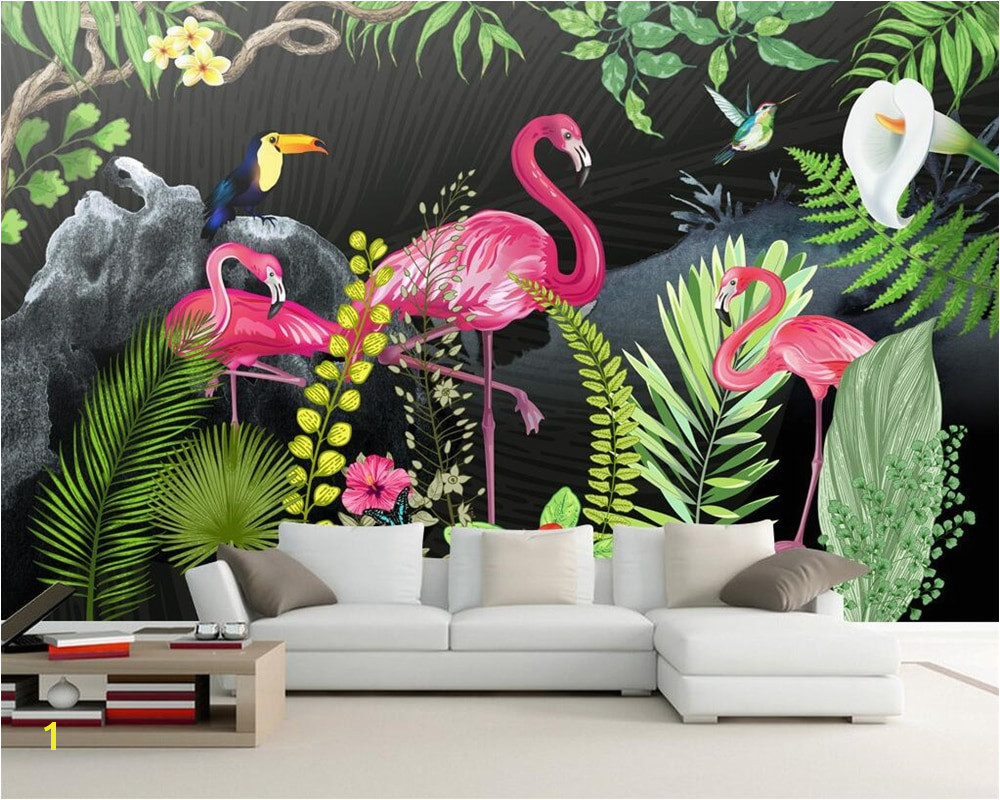 Beibehang Custom wallpaper murals hand drawn tropical rainforest flamingo living room sofa TV backdrop walls murals 3d wallpaper
