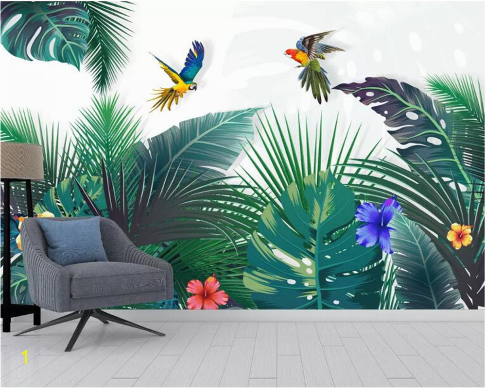 Beibehang Custom mural wallpaper hand drawn tropical forest colorful parrot background wall painting wallpaper papel de parede in Wallpapers from Home