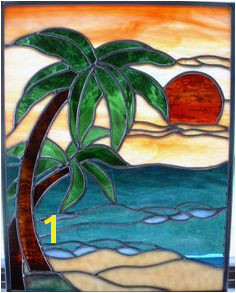 Sally Crutcher Stained Glass Gallery beach scene palm trees sunset Stained Glass Crafts Stained