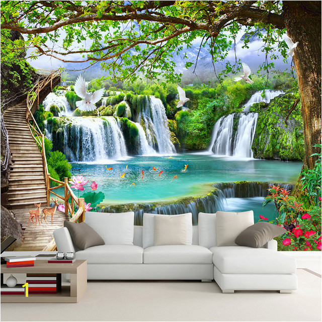 Tropical Waterfall Murals Custom Any Size Green forest Waterfall Nature Landscape 3d Mural