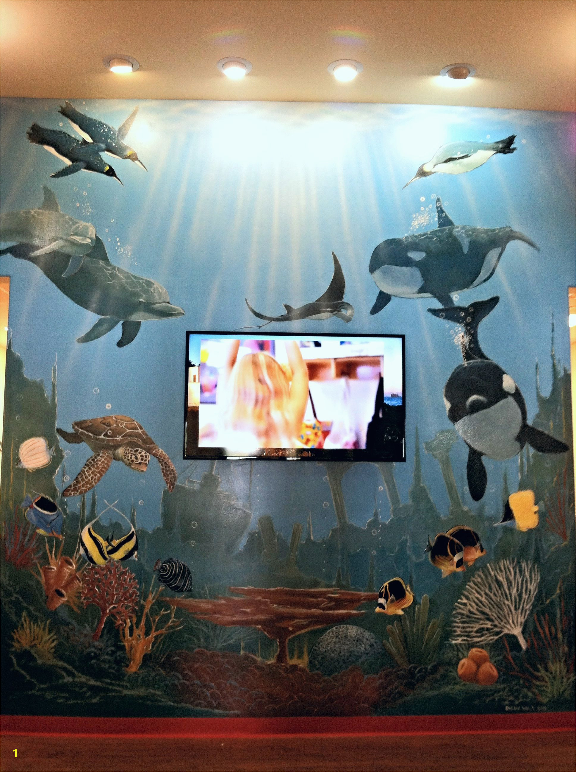 Underwater Mural at The Goddard School in League City Houston Texas Dream Walls Murals and Faux Finish By Artist Alfredo