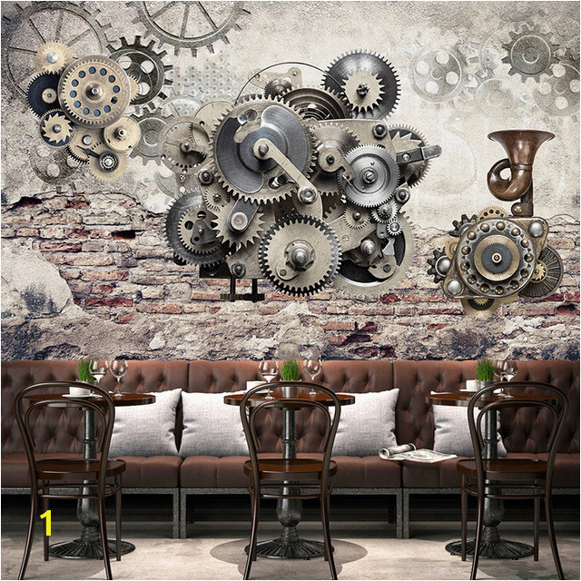 Modern Creative Retro Mechanical Gear Vintage Backdrop Wall 3D Stereo Mural Wallpaper Restaurant personality decor 3D Wall Paper