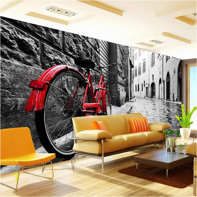Wallpaper Retro European Black And White Street Red Bikes Landscape 3D Wall Murals Living Room Sofa Restaurant Wall Cloth
