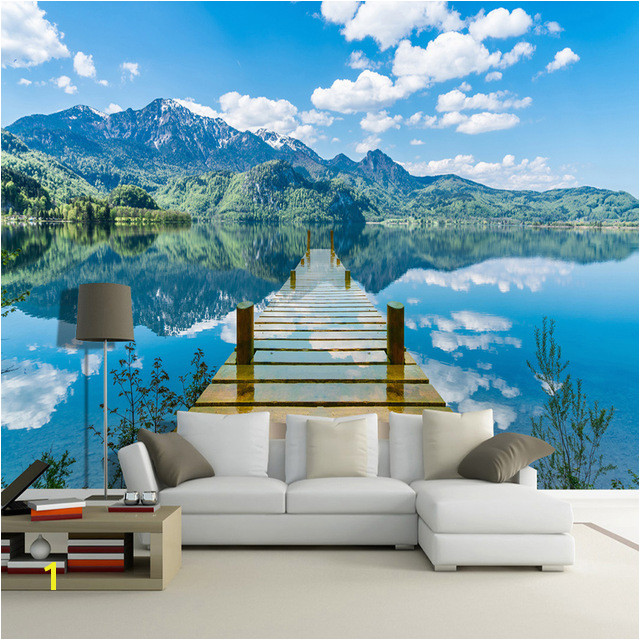 3D Wallpaper Nature Scenery Blue Sky Wooden Bridge Lake Wall Mural Living Room TV Sofa Backdrop Wall Papers For Walls 3 D