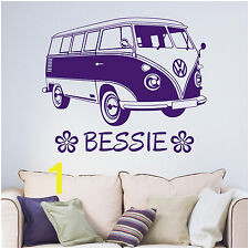 Personalised VW Camper Van Flowers Living Room Bedroom Vinyl Wall Sticker Decal