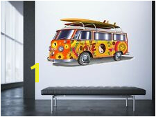 VW CAMPER VAN WALL STICKER beach surf peace love sun retro decal art mural