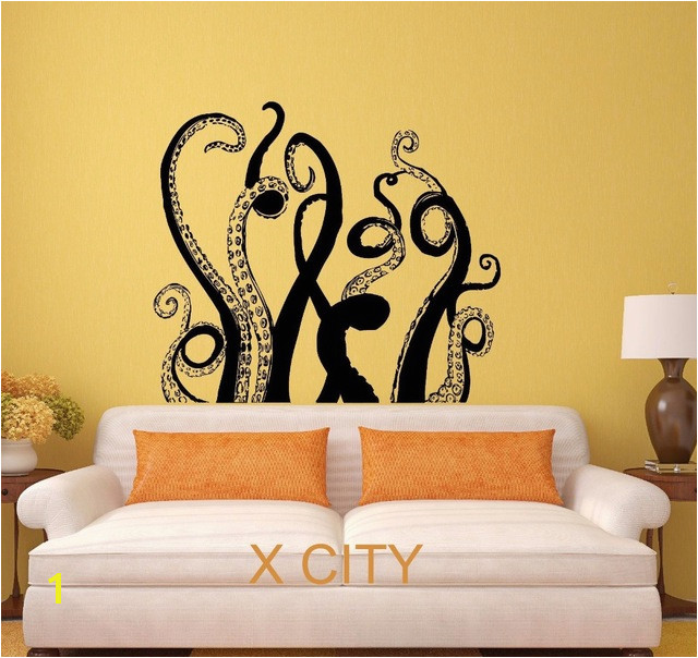 Octopus Tentacles Sea Monster Black Wall Art Decal Sticker Removable Vinyl Transfer Stencil Mural Home Decor S M L