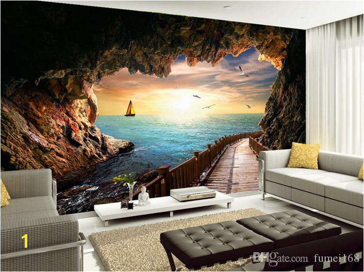 Custom Wallpaper Beautiful Sunset Cave Seaside Landscape 3D Wall Mural Living Room Dining Room Modern Creative Wall Papers Wallpapers Widescreen