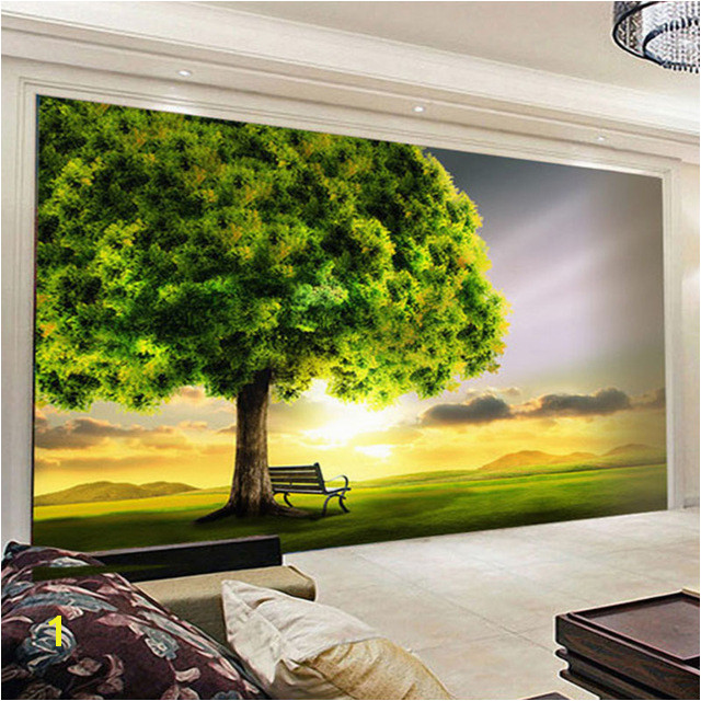 Wall Mural Painters Custom 3d Mural Wallpaper Green Tree Sunset Nature Landscape Wall