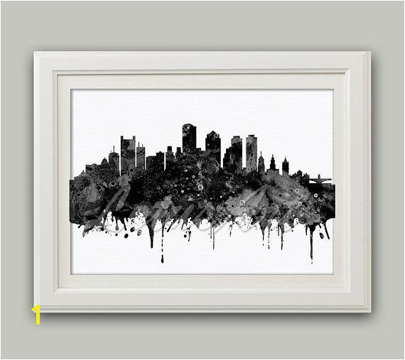 Boston Massachusetts Black White Watercolor Print Boston Skyline Wall Art Boston Poster Home Decor Wall Hanging Travel Art Print Custom Art