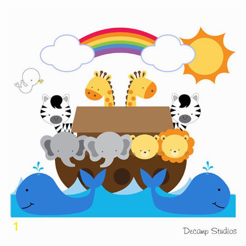 Noahs Ark Wall Mural Decals Bible Story Baby Nursery Safari Animals Art Stickers DecampStudios